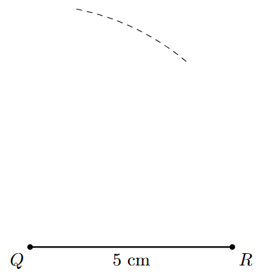 Step 2 Step 2: An arc with a 6 cm radius is drawn from point Q.